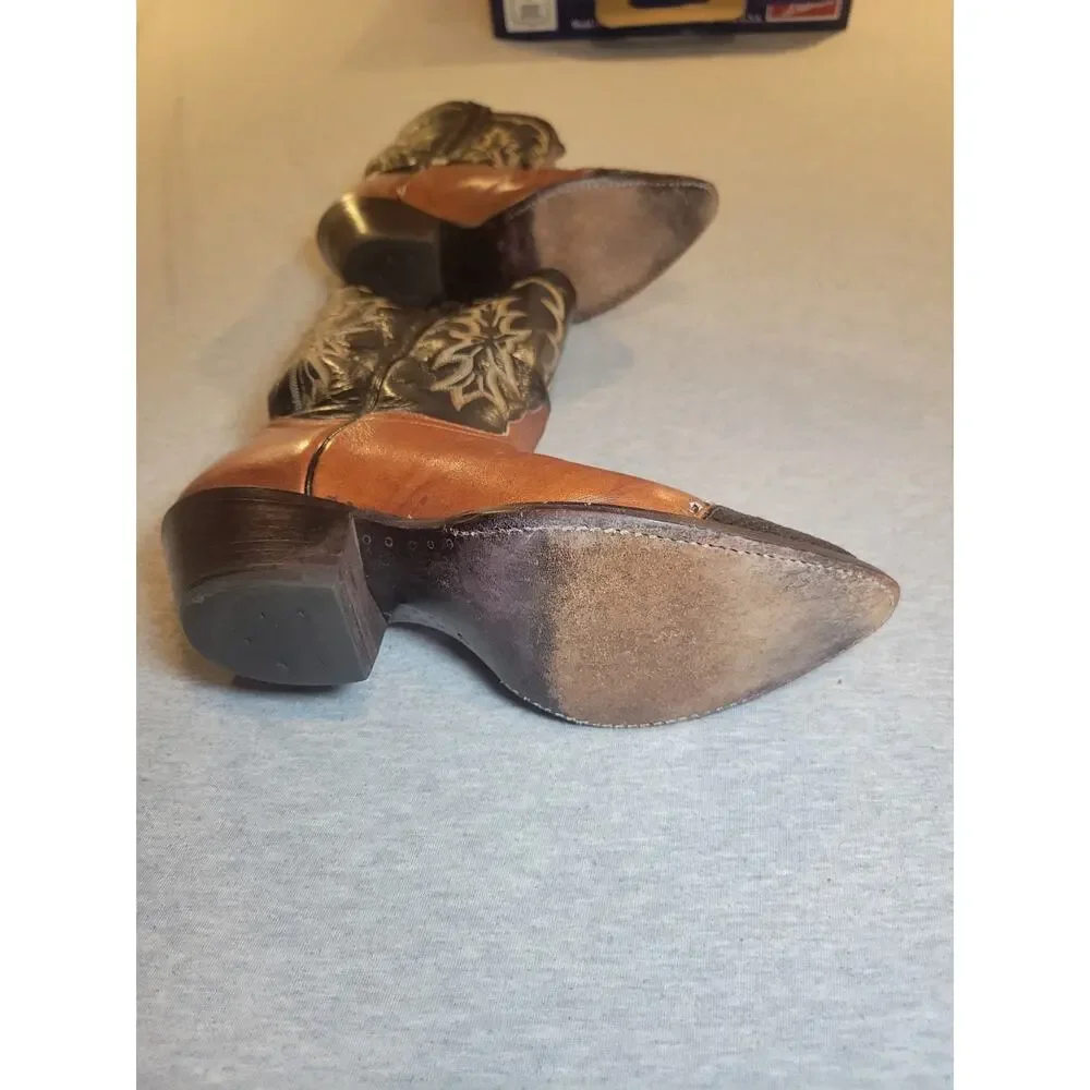 Vintage Tony Lama 6951 Men Brown Western Cowboy Boots J Toe Leather USA W Box